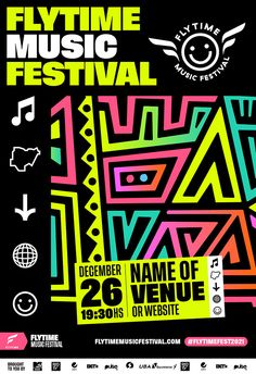 the poster for the festival is designed in bright colors and features an image of music