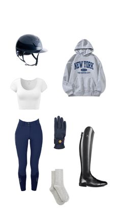 navy riding helmet, white top, navy riding breeches and riding boots. English Equestrian Outfits, Hunter Jumper Outfits, Horse Riding Outfit Summer, Cute Riding Outfits, Horse Riding Outfit Women, Cute Horse Riding Outfits, Horseback Riding Outfit, Riding Outfit Equestrian, Equestrian Style Outfit