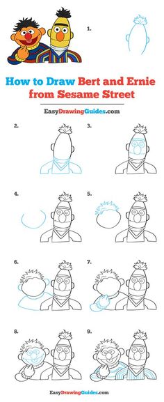 how to draw bert and elm sesame street from sesame's cartoon character guide book