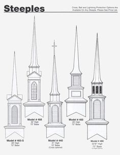 an architectural drawing of the steeples and spires of churches