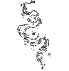 a black and white drawing of a dragon with stars on it's back side