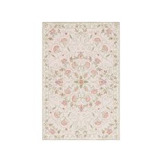 a white rug with pink and green flowers on the bottom, in front of a white background