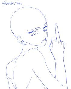 a drawing of a woman pointing to the side with her finger in front of her face