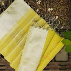 Chenin Yellow Handwoven Pure Cotton Silk Maheshwari Saree - Khinkhwab Yellow Slub Silk Dupatta For Transitional Season, Raw Silk Dupatta For Rituals, Chanderi Dupatta For Eid Rituals, Festive Slub Silk Traditional Wear For Rituals, Tussar Silk Anarkali For Rituals, Traditional Slub Silk Dupatta For Puja, Anarkali Tussar Silk Traditional Wear For Rituals, Festival Slub Silk Dupatta For Puja, Diwali Tussar Silk Handloom Dupatta