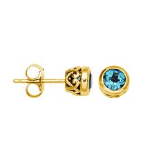 10K Yellow Gold Round Gemstone Solitaire Stud Earrings  Add a pretty pop of color to your profile with these classic gold, gemstone solitaire stud earrings. Choice of gemstone.       Approx. 3/16"L x 3/16"W     Stamped 10K yellow gold     Pierced with clutch backs   Stone Information       All sizes and weights approximate     Opal - Round (4mm)     Blue Topaz - Round; 0.61ctw     Aquamarine - Round; 0.44ctw     Garnet - Round; 0.87ctw Classic Round Earrings With Gemstone Accents, Yellow Gold Diamond Earrings With Birthstone For Anniversary, Classic Earrings With Round Birthstone, Classic Round Stone Birthstone Earrings, Classic Birthstone Earrings With Round Stone, Classic Birthstone Earrings, Fine Jewelry Yellow Gold Birthstone Earrings, Round Gemstone Accent Earrings For Anniversary, Round Earrings With Gemstone Accents For Anniversary