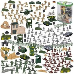 Item Description Embark on the most thrilling adventures with this ultimate plastic army soldiers set, boasting a whopping 300 pieces of action-packed fun! Picture red, silver, tan, and green army men, accompanied by an arsenal of battlefield barricades and weapons like lookout posts, tanks, cannons, forts, and fighter jet planes. Let your child's imagination run wild, creating epic battles, daring rescue missions, and devising ingenious military strategies. Crafted from rugged plastic, these so Armadura Ninja, Army Men Toys, Plastic Army Men, Toy Tanks, Green Army Men, Soldier Action Figures, Military Action Figures, Military Figures, Army Soldier