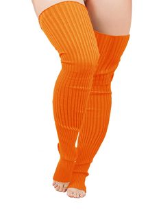 Orange Leg Warmers, Footless Hosiery For Winter, Footless Stockings For Winter, Footless Solid Stockings For Winter, Footless Winter Stockings, Solid Color Footless Stockings For Winter, Solid Color Footless Winter Stockings, Thigh High Ribbed Stretch Leg Warmers, Thigh High Stretch Ribbed Leg Warmers