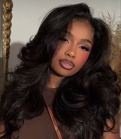 90s Layers Black Women, Soft Glam Waves Middle Part, 90s Blowout Wig, 90s Blowout Hair Glam, Black Long Hair Blowout, Bombshell Blowout Black Hair, Glamour Makeup, Hair Life