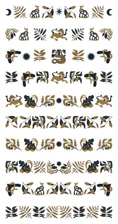 an image of some type of art work on the side of a white sheet with gold and black designs