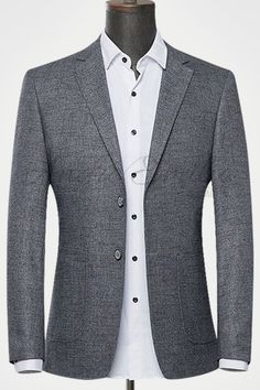 Slim, polished, and versatile enough for just about any occasion. A male wardrobe essential, this textured Gray Blazer is best for a casual appearance. Gray Single Button Blazer For Office, Gray Tweed Jacket With Suit Collar For Work, Gray Single-button Blazer For Office, Gray Suit Collar Blazer For Business, Gray Blazer With Suit Collar For Business, Elegant Gray Blazer For Office Wear, Classic Gray Blazer For Office Wear, Tailored Gray Blazer For Office, Gray Business Tweed Jacket With Welt Pockets