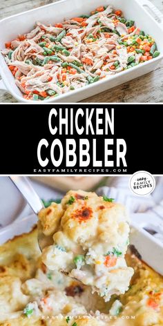 this chicken cobbler casserole is loaded with vegetables and cheese