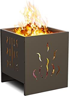 a square fire pit with flames coming out of the top and bottom, on a white background