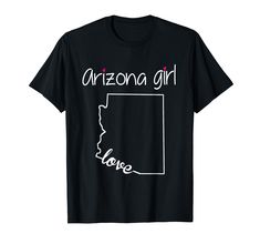 an arizona girl loves t - shirt with the state outline in white and pink on it