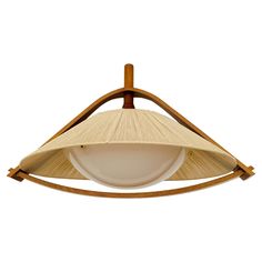 a wooden light fixture with a white glass shade