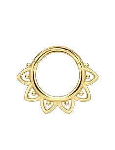 a gold nose ring with an intricate design