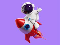 an astronaut is riding on top of a rocket with his arms out in the air