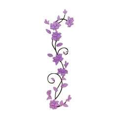 purple flowers are growing on the side of a white wall with black stems and leaves