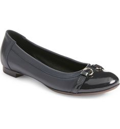 AGL Monika Cap Toe Ballet Flat (Women) | Nordstrom Leather Ballet Flats With Buckle For Work, Leather Ballet Flats With Buckle Closure For Work, Womens Ballet Flats, Blue Flats, Ballet Flat, Blue Leather, Ballet Flats, Penny, Leather Upper