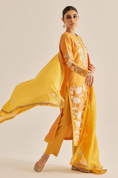 Buy Yellow Silk Chanderi Embroidered Applique Round Kurta Set For Women by Shyam Narayan Prasad Online at Aza Fashions. Semi-stitched Yellow Anarkali Set With Floral Embroidery, Yellow Semi-stitched Anarkali Set With Floral Embroidery, Yellow Salwar Kameez With Floral Embroidery For Wedding, Fitted Yellow Salwar Kameez With Floral Embroidery, Yellow Floral Embroidered Semi-stitched Anarkali Set, Yellow Floral Embroidery Semi-stitched Anarkali Set, Spring Yellow Anarkali Set For Wedding, Spring Wedding Yellow Anarkali Set, Semi-stitched Yellow Kurta With Floral Embroidery