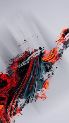 an abstract painting with red, black and white paint on it's side by side