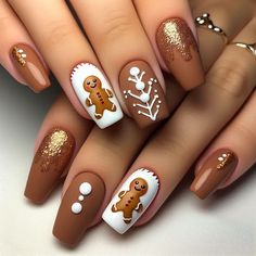 Xmas Nails Dip, Christmas Multicolor Nails, Sns Christmas Nails Ideas, Nail Ideas For November, Nail Art Creative, Gingerbread Nails, Mickey Nails, New Nail Trends