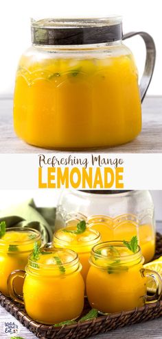 the recipe for making homemade lemonade is shown in two different pictures, one with orange juice