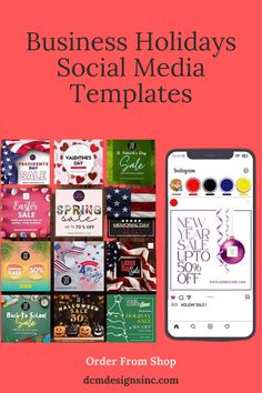 the cover of business holidays social media templates, with an image of various items