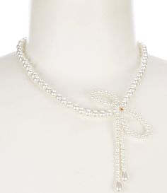 From Borrowed & Blue by Southern Living&#x2C; this necklace features:Collar necklaceGold-plated hardwareLobster claw closureApprox. 16" length Imported. Gold Collar Necklace, Pearl Bow, Bow Shorts, Southern Living, Southern Style, Dillard's, Gold Pearl, Collar Necklace, Accessories Jewelry