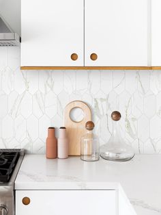 the kitchen counter is clean and ready to be used as a spice dispenser