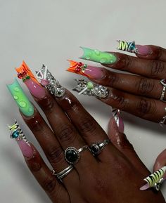 Globe Nails, Trap Nails, Poppin Nails, Junk Nails, Long Acrylic Nail Designs, Galaxy Nails, Exotic Nails, Crazy Nails, Long Acrylic Nails Coffin