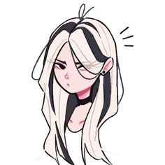 a drawing of a girl with long white hair and black stripes on her face, looking to