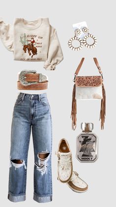 #westernoutfit #outfitinspoaesthetic Punchy Outfits, Cute Western Outfits, Casual Country Outfits, Cowgirl Style Outfits, Southern Outfits, Country Style Outfits, Western Wear Outfits, Cute Country Outfits, Looks Country