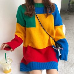 Color Block Knit Sweater sold by Tony Moly Store on Storenvy Multicolor Long Sleeve Casual Sweater, Casual Multicolor Long Sleeve Sweater, Winter Color Block Acrylic Sweater, Winter Color Block Sweater In Acrylic, Trendy Multicolor Winter Sweater, Green Crew Neck Sweater With Color Matching, Cozy Blue Color Block Sweater, Trendy Multicolor Knit Sweater, Colorful Long Sleeve Casual Sweater