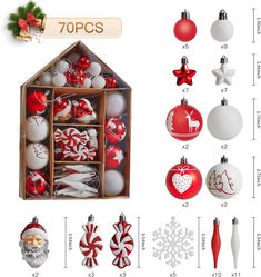 christmas ornaments are arranged in different shapes and sizes