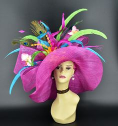 SD28AA Fuchsia Orange Teal Green Hat Kentucky Derby Hat, Wedding Hat, Eater Hat, Tea Party Hat, Race Hat Jumbo Bow Wide Brim Sinamay Hat - Etsy Elegant Handmade Pink Hat, Elegant Multicolor Carnival Headpieces, Handmade Top Hat For Kentucky Derby Party, Multicolor Fedora For Kentucky Derby, Handmade Purple Party Hat, Whimsical Hats For Wedding And Carnival, Whimsical Wedding Hat For Carnival, Handmade Hats For Royal Ascot Party, Handmade Hats For Royal Ascot Races