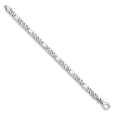 Versatile and stylish, bold solid curb links join together to form this handsome 5.6mm men's bracelet. Crafted in 14K white gold, the 8-inch curb chain secures in place with a lobster clasp. Modern Bracelet With Curb Chain And Oval Links, Formal Sterling Silver Link Bracelet With Curb Chain, Modern White Gold Cuban Link Bracelet, Classic Cuban Link Bracelet With Jubilee Details, Modern Cuban Link Chain Bracelet, White Gold Cuban Link Bracelet With Polished Finish, Classic White Chain Bracelet With Solid Links, Polished White Gold Cuban Link Bracelet, Modern Sterling Silver Curb Chain Bracelet