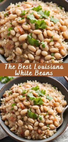 white beans in a bowl with cilantro and parsley garnish on top