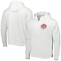 Even during those cold Canada Soccer games, you can stay comfortable with this Club full-zip hoodie from Nike. Not only does it include an adjustable scuba hood that helps keep your head and neck warm, but it features a plush interior lining of fleece. Iconic Canada Soccer graphics displayed on the chest leave no doubt about your unwavering fandom. Scuba hood with drawstrings Long sleeve Material: 80% Cotton/20% Polyester - Body; 100% Cotton - Hood Lining Screen print graphics Imported Full Zip Soccer Graphics, Canada Soccer, Nike Windrunner, Soccer Logo, Soccer Games, Soccer Club, Sports Sweatshirts, Outdoor Men, Nike White