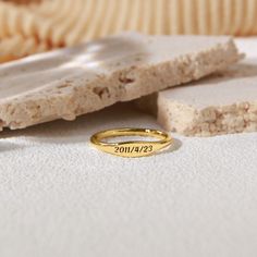 HANDMADE WITH LOVE ♡ - Customizable name ring - a delicate piece of jewelry that allows you to keep your loved ones close, always. Crafted from high-quality materials, this slender ring can be personalized with any name or word of your choice, making it a unique and meaningful accessory.  - Our jewelry is ideal for a variety of occasions, including anniversaries, Christmas, Mother's Day, Thanksgiving, Valentine's Day, birthdays, graduations, and more. Each piece can be tailored to create a uniqu Personalized Engraved Ring For Promise Occasion, Personalized Engraved Promise Ring In Fine Jewelry Style, Custom Name Fine Jewelry For Wedding, Yellow Gold Initial Ring For Mother's Day Wedding, Yellow Gold Initial Ring For Wedding On Mother's Day, Dainty Engraved Toe Ring For Wedding, Personalized 14k Gold Promise Birthstone Ring, Yellow Gold Engraved Ring For Wedding And Mother's Day, Gold Minimalist Customizable Engraved Ring