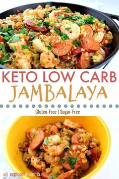 keto low carb jambalya with shrimp and vegetables in a yellow bowl