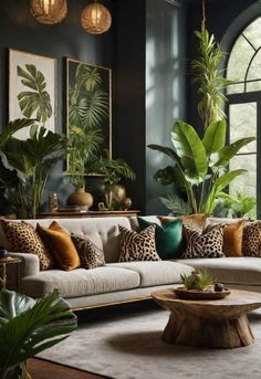 a living room filled with furniture and lots of plants