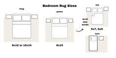 bed room rug sizes are shown in three different positions, including the size and width