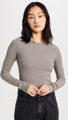 AGOLDE Alma Shrunken Crew Neck Top | Shopbop Owl Black, Agolde Jeans, Weekend Wardrobe, Wardrobe Basics, Cozy Sweatshirts, Crew Neck Top, Pretty Much, Ribbed Knit, Fabric Weights