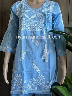 Simple and comfortable pure cotton short kurti and sharara pants, hand embroidered ! Fabric: Pure Cotton Kurta Length- 32 inches Pants Length- 40 inches Spring Cotton Sharara With Chikankari Embroidery, Cotton Sharara With Resham Embroidery For Spring, Summer Cotton Sharara With Cutdana, Blue Cotton Block Print Sharara, Blue Cotton Sharara With Block Print, Bohemian Cotton Sharara With Resham Embroidery, Blue Embroidered Cotton Sharara, Summer Cotton Sharara With Resham Embroidery, Blue Chikankari Embroidery Sharara For Spring