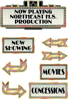 a sign that says now playing north east its production, now showing movies and concesions