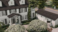 an artist's rendering of a house with trees and bushes