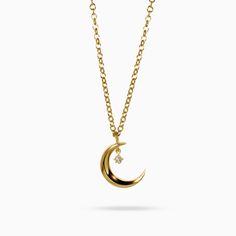 Astria Luna Charm Pendant with a White Diamond Kris Averi Yellow Gold 1.1mm Small Diamond Pendant, Anything For You, Diamond Charm, Recycled Metal, Crescent Moon, Diamond Pendant, White Diamond, Charm Pendant, Cosmos