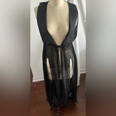 Beach Cover Up Kimono Never Worn Small Black Spring Festival Cover-up, Black Cover-up For Spring Party, Black Party Cover-up For Spring, Black Wrap Cover-up For Spring, Black Sheer Cover-up For Spring, Sheer Black Cover-up For Spring, Casual Black Open Front Cover-up, Black Long Party Cover-up, Black Sleeveless Cover-up For Party