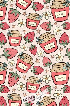 strawberry jams and stars on a pink background