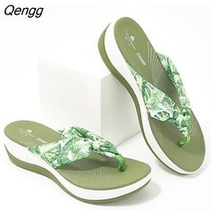 Shipping: Worldwide Express Shipping AvailableDelivery time: 7-15Days Fast ShippingReturns: Fast refund, 100% Money Back Guarantee.Brand Name: comemoreShoes Type: SlidesApplicable Place: OutsideUpper Material: CanvasHeel Height: Low (1cm-3cm)Origin: Mainland ChinaCN: ZhejiangSeason: SummerHeel Type: WedgesItem Type: SlippersModel Number: 20224214Fashion Element: PlatformDepartment Name: AdultOutsole Material: RubberWith Platforms: YesPlatform Height: 0-3cmStyle: LEISUREInsole Material: PUPattern Casual Green Platform Slippers For Summer, Comfortable Green Synthetic Flip Flops, Green Open Toe Casual Platform Slippers, Casual Green Open Toe Platform Slippers, Casual Green Platform Slippers With Round Toe, Beach Wedge Sandals In Eva For Beach Season, Beach Season Wedge Sandals In Eva, Green Wedge Sandals With Round Toe For Vacation, Beach-eva Wedge Sandals